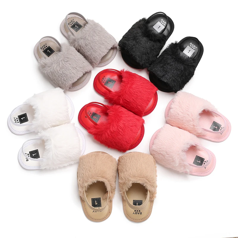 

Summer 0-1 year old female baby fluffy sandals silicone non-slip baby toddler shoes