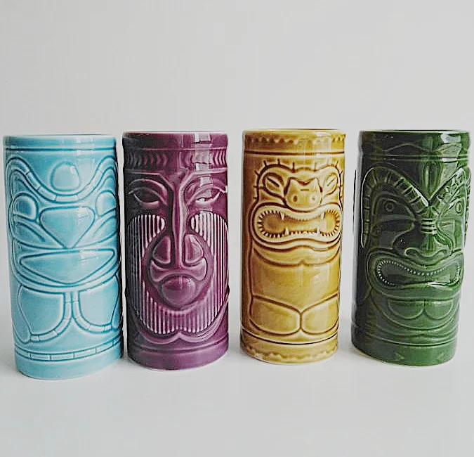 

colors 320ML tiki mug 4pcs/set tiki mug for bar, Green, blue, purple, brown