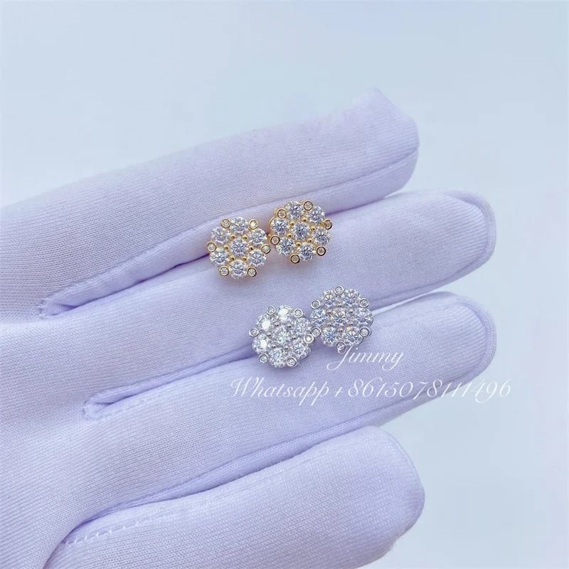 

2021 Popular Hotsale Iced Out Jewelry Lowest Price 925 Sterling Silver 10k Gold Jewelry DEF Moissanite VVS Stud Earrings