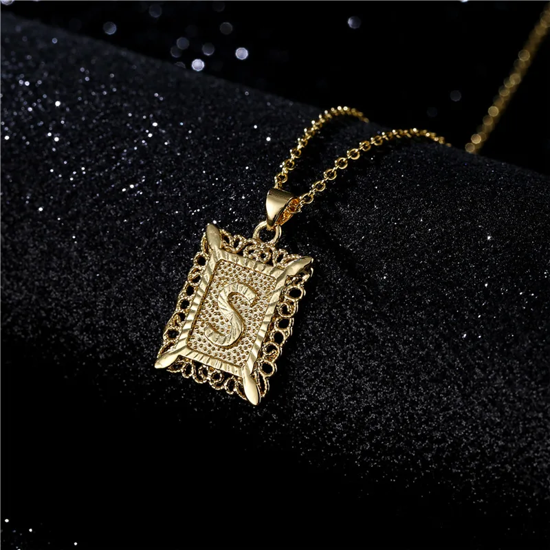 

Vintage filigree square monogram pendant initial necklace with alhpabets A-Z, As picture shows
