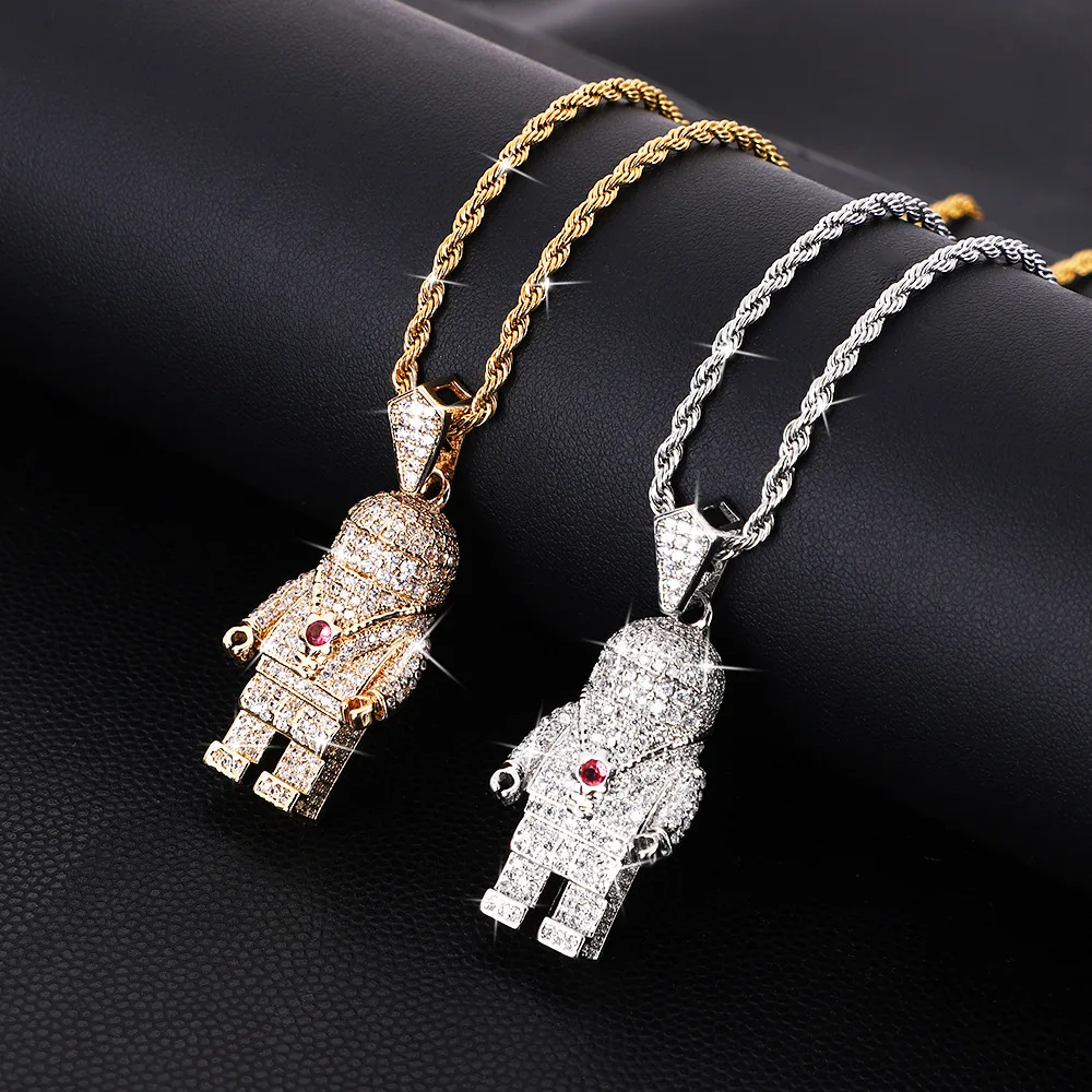 

HPXmas Robot Pendant Necklace Full Zircon Hip Hop Necklace Twist Chains Jewelry Diamond Pendant Necklace Wholesale 2020