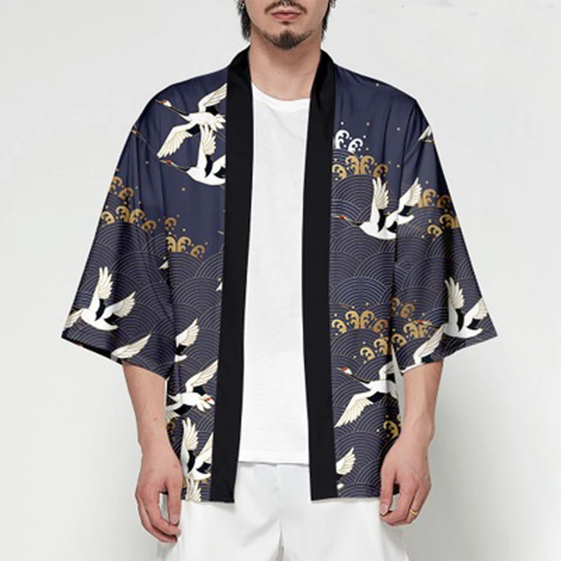 

Kimono Male Chinese style 3d Surplices Cardigan Japanese Style Shirt Cloak Clothes traditional vintage clothing online, Black white