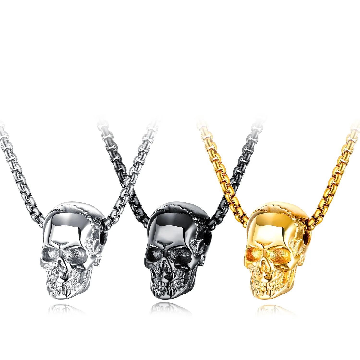 

Vintage Hiphop Men Gothic Jewelry Waterproof 18K Gold Plated Stainless Steel Skull Pendant Necklace for Men