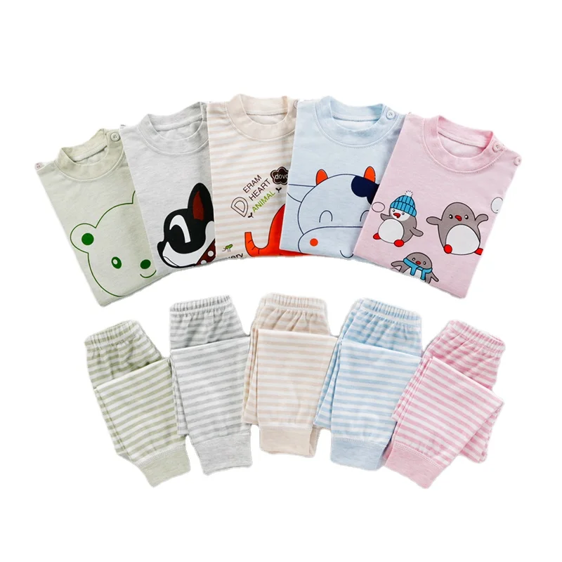 

Hot sale newborn baby clothes solid colour ribbed baby 2pcs pajamas Rib Cotton Clothing set