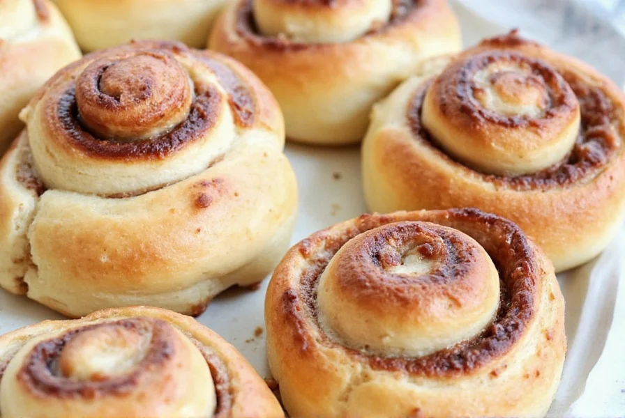 Step-by-step preparation of fast cinnamon rolls using biscuit dough, showing dough flattening, cinnamon sugar sprinkling, and rolling process