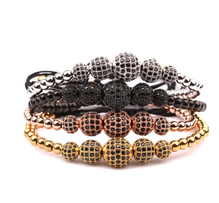 

Luxury multi size black CZ diamond ball macrame men bracelet