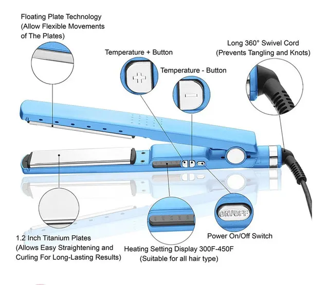 11/4 nano titanium electric 450F hair straighteners flat iron