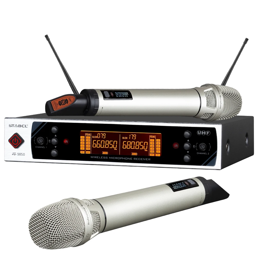 STABCL professional wireless microphone 2 channel music uhf microphone wireless with two handheld mic