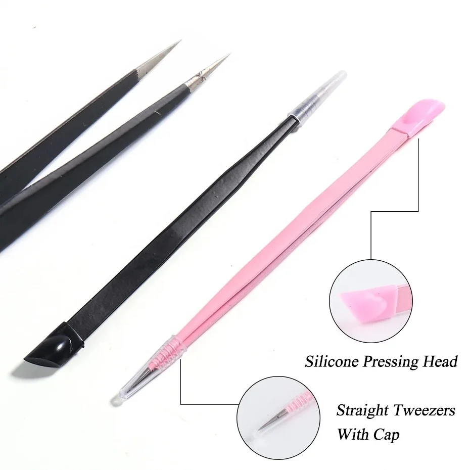 

High Quality Durable Two-way Stainless Nail Art Eyelash Extensions Accessories Tweezers Nail Tweezers, Black