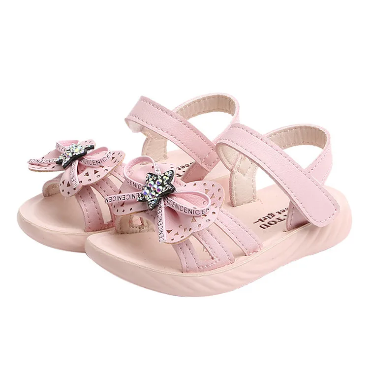 

2020 Summer new comfortable soft soles beach shoes girls flat pink bow sandals