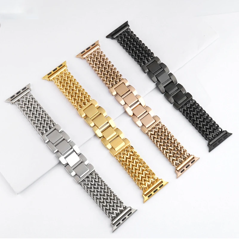 

Stainless Steel Metal Gold Chain Cowboy Style Replacement Strap Women Men Smartwatch Watch Band For Apple Watch Ultra