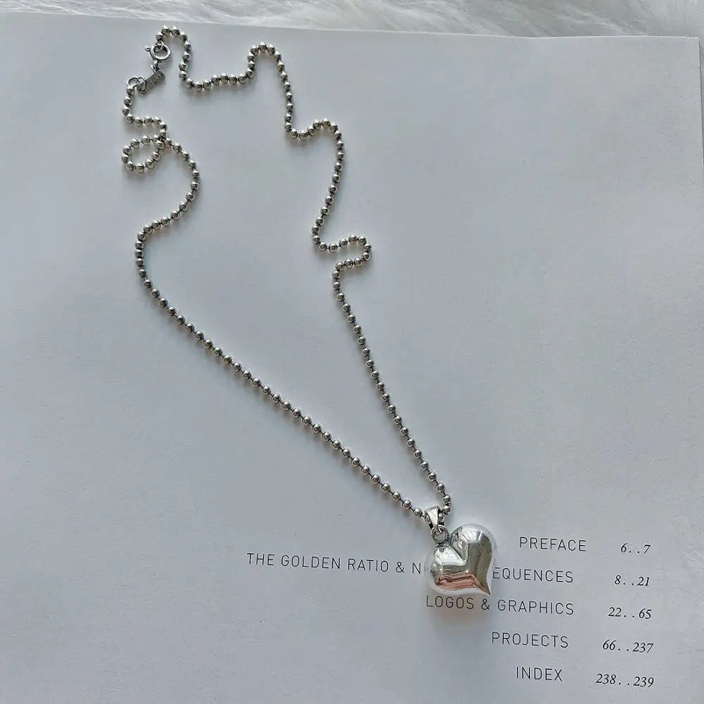 

925 Sterling Silver Heart Pendant Necklace With Ball Chain