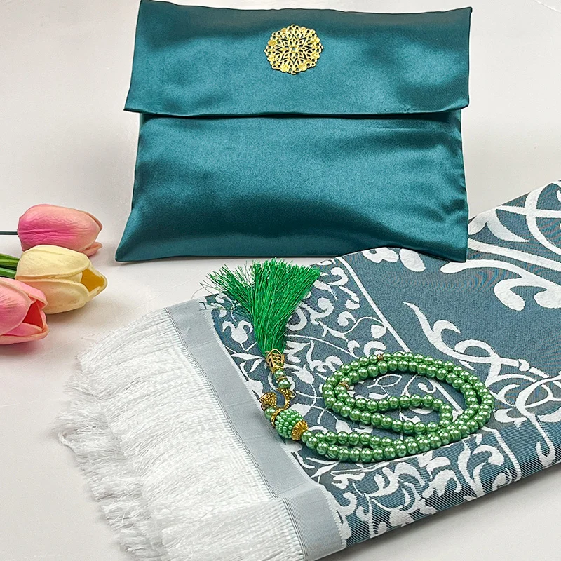 

Gift Prayer Set with Velvet Pouch Islamic Design Prayer Mat Decorative Tesbih Prayer Beads Islamic Gift for Ramadan Eid and Wed