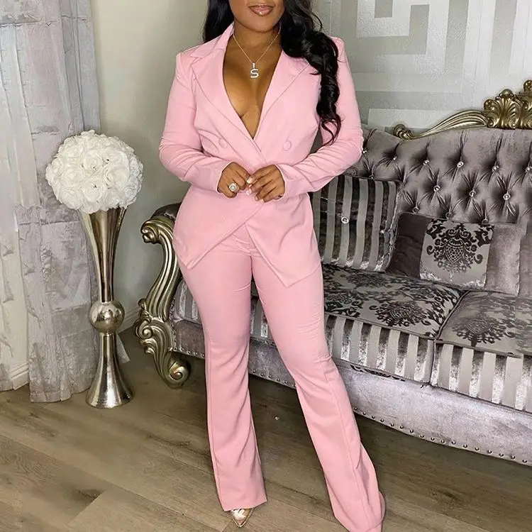

Fashion Solid Color Casual Button Up Woman Womens Blazers Business Suit Ladies Suits 2 Two Pieces Pants Blazer Set For Women, Pink,red,cyan