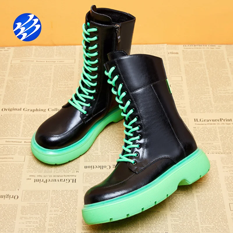 

British Style New Arrival Fashion Chelsea Boots Genuine Leather Thick Soled Waterproof Rain Boots, White , green , black