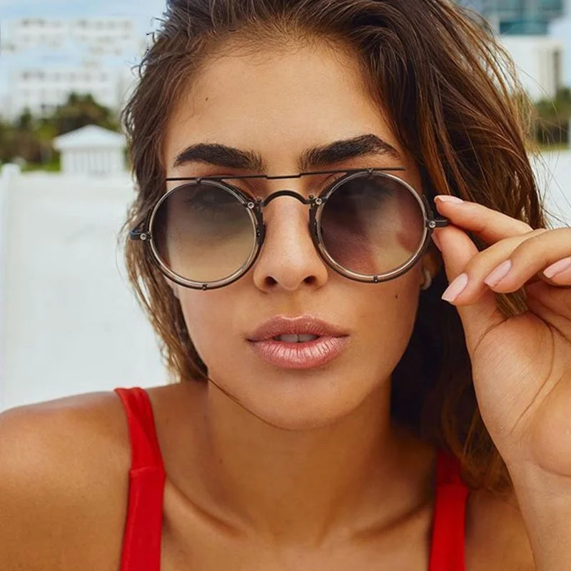 

European and American fashion metal double beam sunglasses male round frame sunglasses punk retro round sunglasses female spot