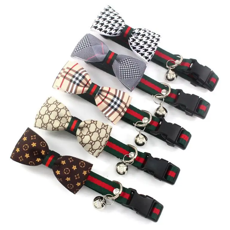 

Hot Sale Luxury Fashion Brand Popular Design Bowknot With Little Bells Cute Cat Collar Luxury For Small Dogs Custom Pet Collar