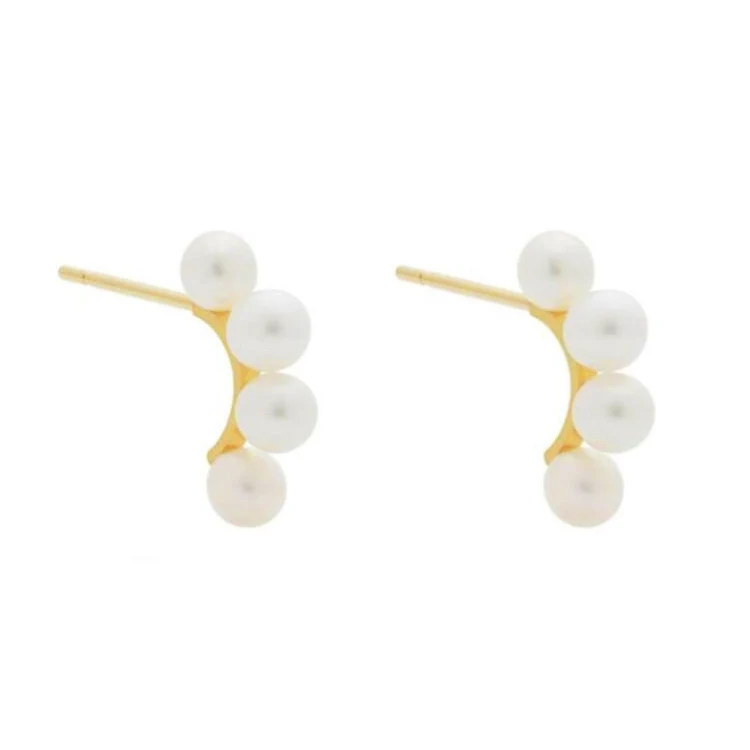 

Peishang 925 Sterling Silver Gold Plated Artificial Pearl Stud Cute Earring Women Girl Jewelry
