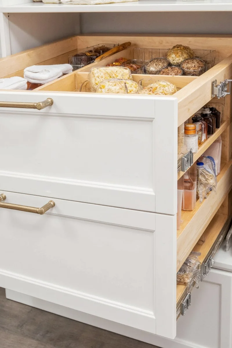 Rolling drawer cart inside pantry