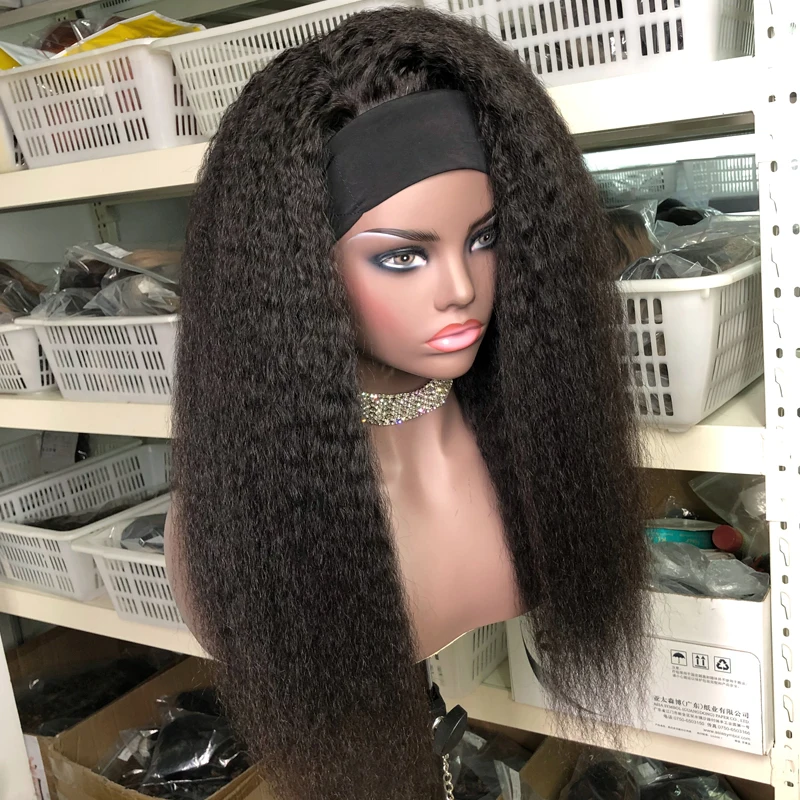 

Kinky Straight Human Hair Wigs Glueless Headband Wig Brazilian Remy Human Hair Full Machine Made Wig Natural Color