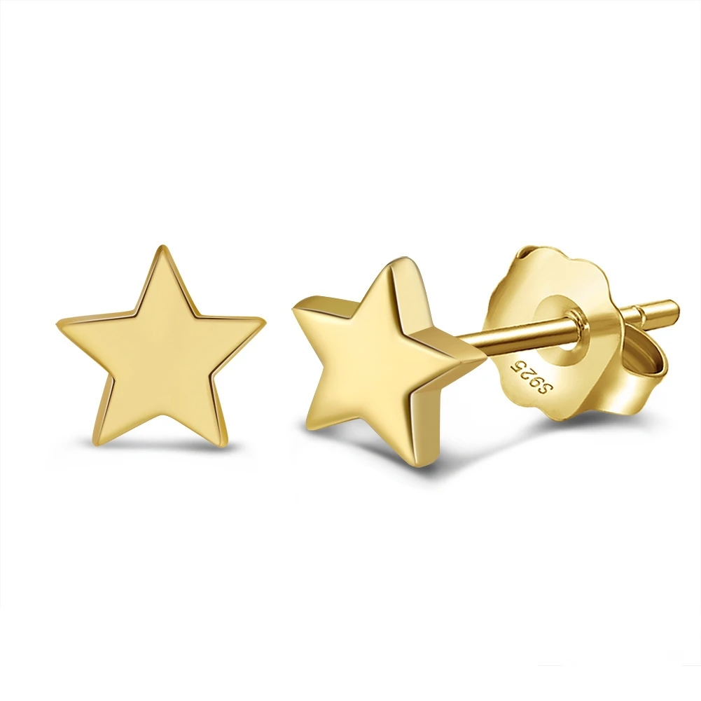 Rinntin APE42 Women Stud Earrings Star Shape 925 Sterling Silver Romantic 6MM Stars Earring Party Jewelry Gift