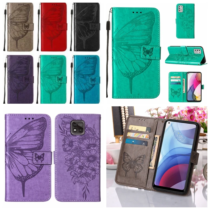 

Butterfly Leather Wallet Case For Motorola Moto G Play 2021 Power Stylus One 5G Ace E7 G8 Lite Flip Cover Card ID Slot Pouch, Black,gray,red, purple,rose gold ,green , blue