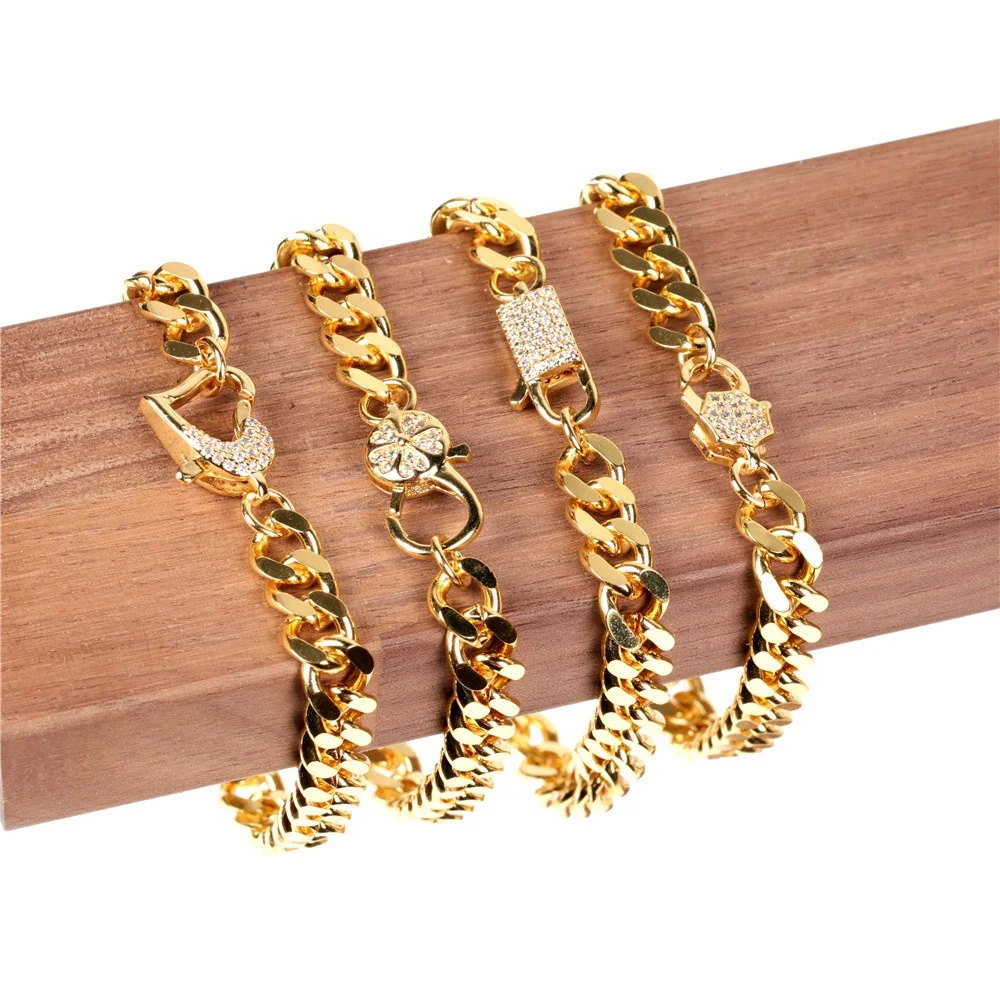 

Wholesale hip hop 18 k gold plated zircon heart cuba chunky chains bracelets jewelry