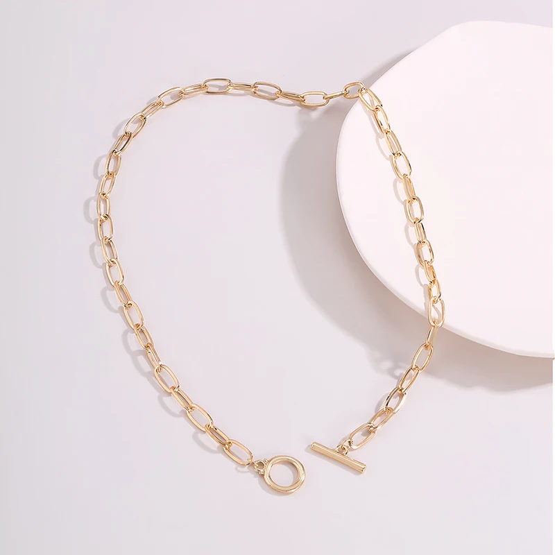 

Flat Oval Link Chain O Link With Small Circular Punk Unique Long Toggle Clasp Necklace OT Buckle Women Minimalist Jewelry