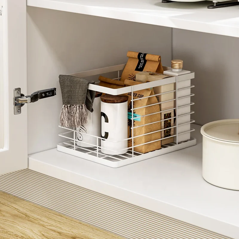 

Multi-purpose stackable metal kitchen cabinet organizer storage basket