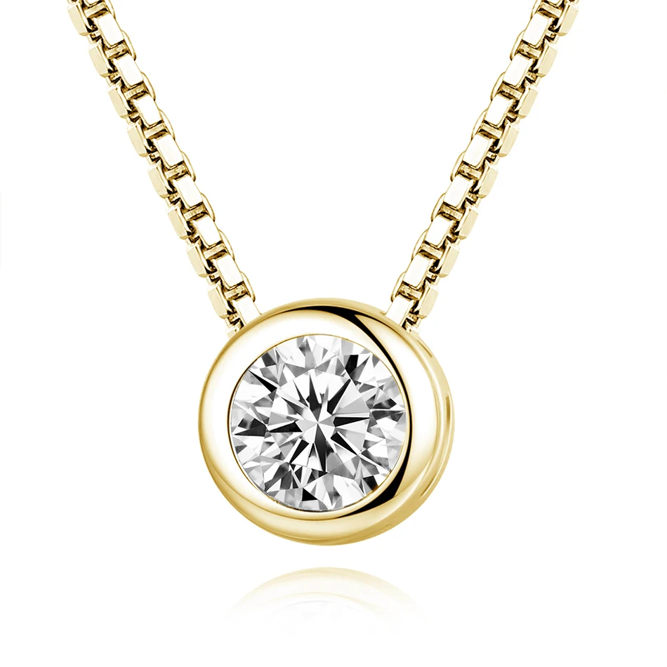 

925 Sterling Silver Gold Plated Simple Cubic Zircon Round Pendant Necklace For Women