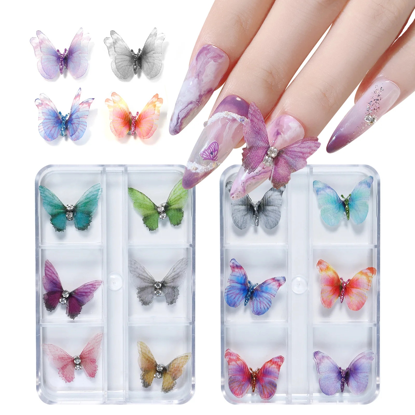

2022 Popular DIY Crafting Design Nail Art Decoration Tulle Stereo Removable Glitter 3D Butterfly Nail Charms