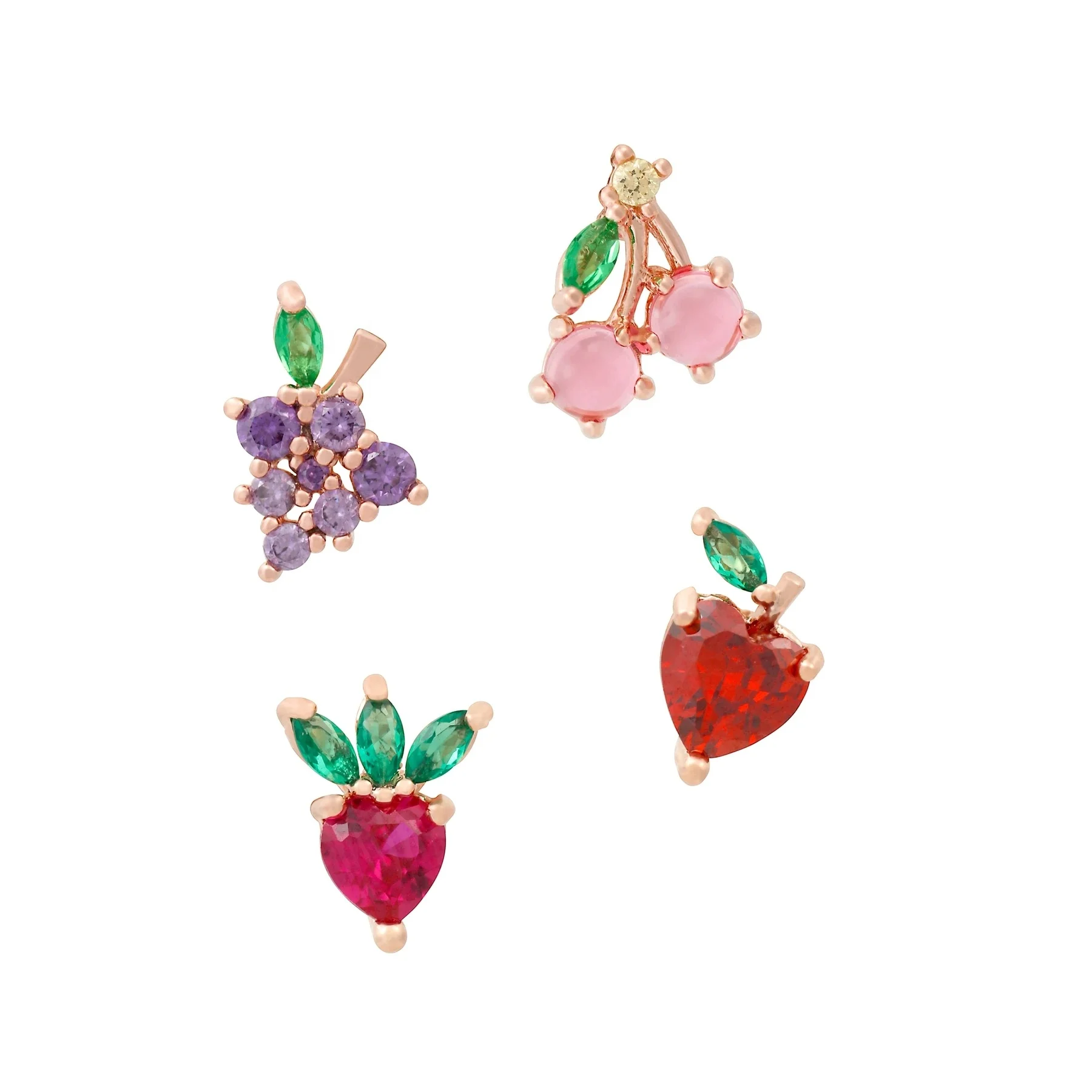 925 Sterling Silver Gold Vermeil Cute Kawaii Rainbow Fruit Basket Stud Earring