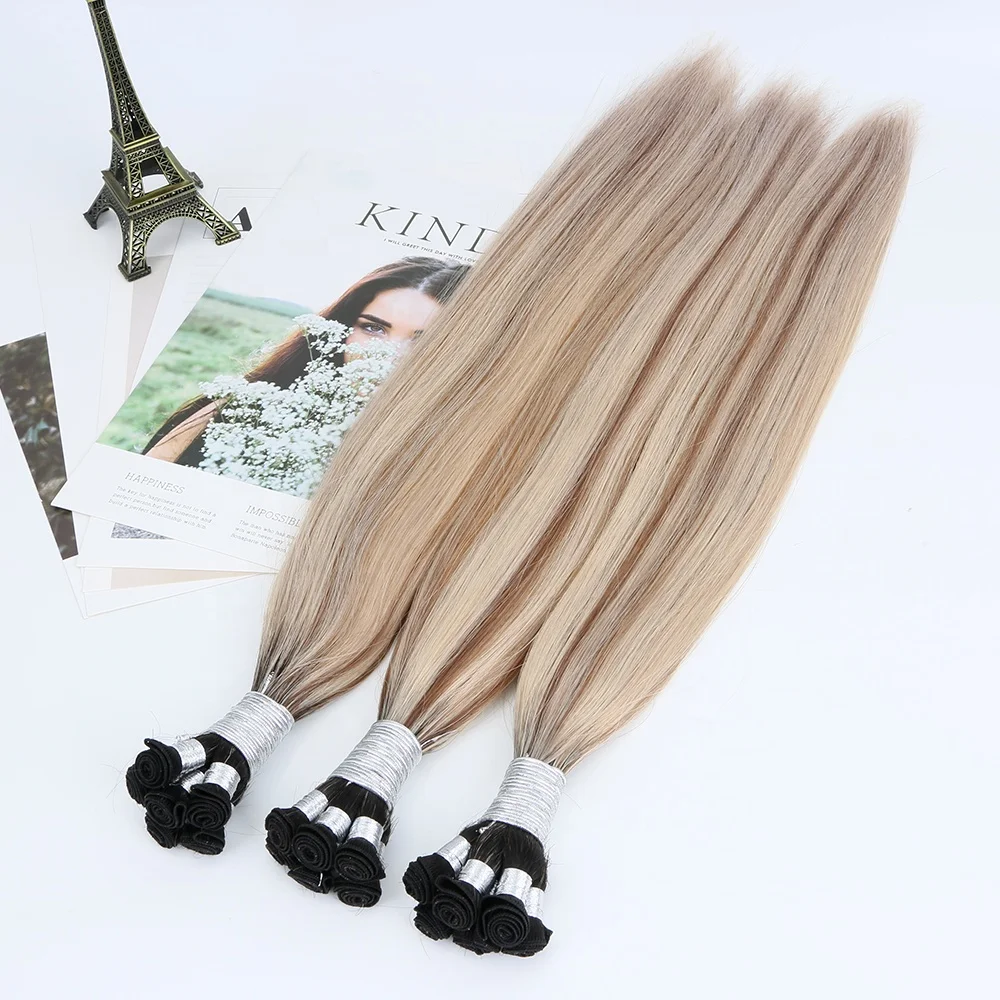 

Balayage roots color virgin european human hair hand tied weft hair extensions, Natural color