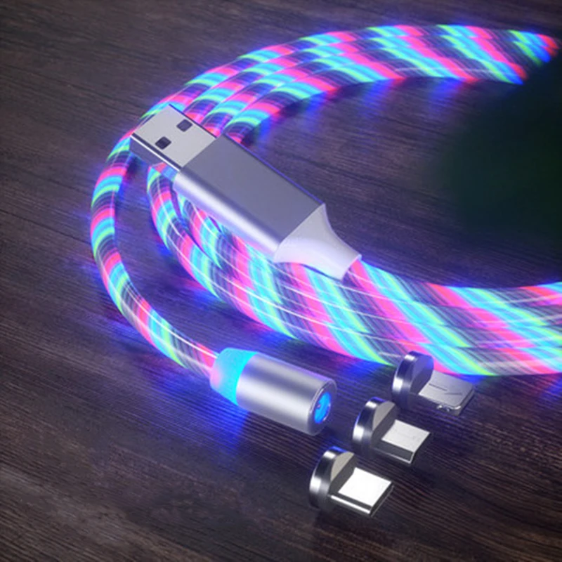 

Led Type C micro multifunction cables Data multi phone magnetic Charger 3 in 1 Usb Magnetic charging cable 3 in 1, Red, green, blue, colorful