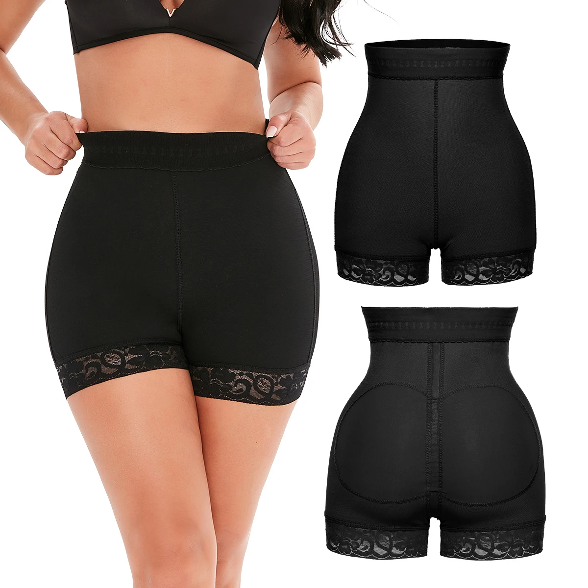 

High Quality Faja Colombian Private Label Short Torso Shapewear For Women Plus Size Lace Bottom Butt Lifter Body Shaper, Customized color