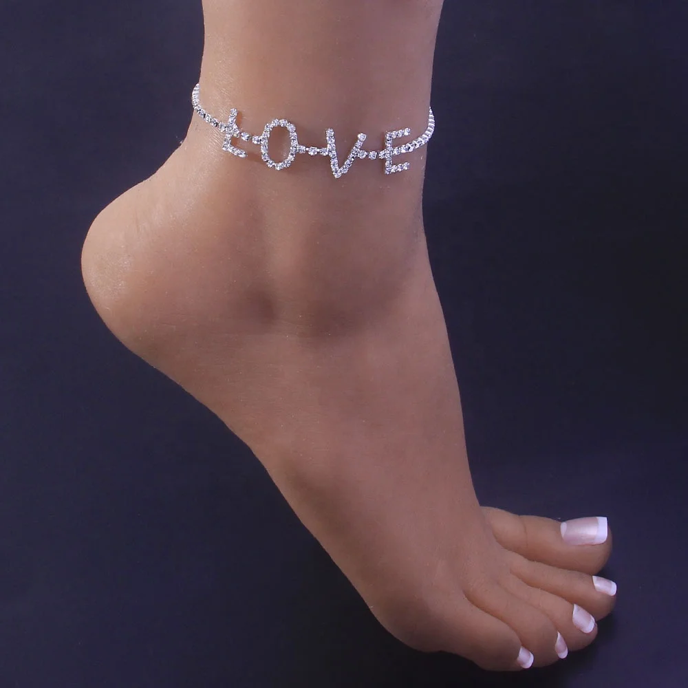 

Europe America Summer New Style Rhinestones Anklet For Women Initial Sexy Diamond Fashion Love Anklet