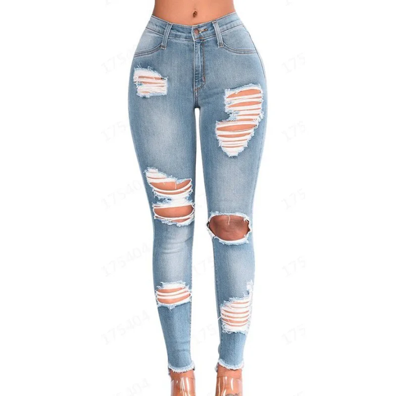 

Womens shredded holes sexy plus size denim jeans women skinny Pencil Jeans pants elastic Slim Leggings