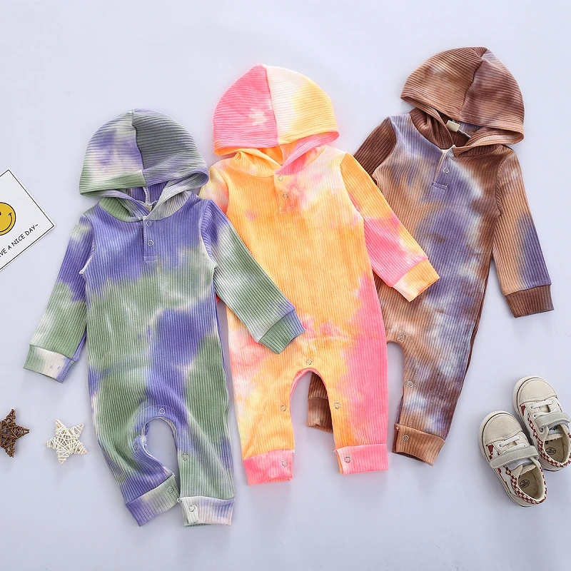 

Baby Tie Dye Hooded Romper Newborn Infant Long Sleeve Jumpsuits 2020 Fall Bodysuit Fashion Boutique Kids Climbing Clothes M284