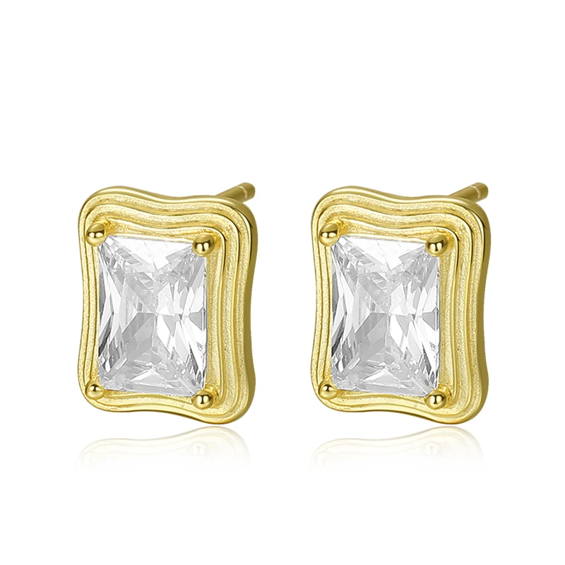 

Minimalist earrings for women 925 silver gold plated big zircon diamond cut earrings