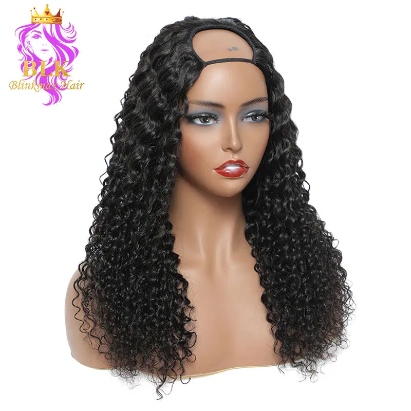 

Cambodian u part wig natural black color deep curl u part wig for black women