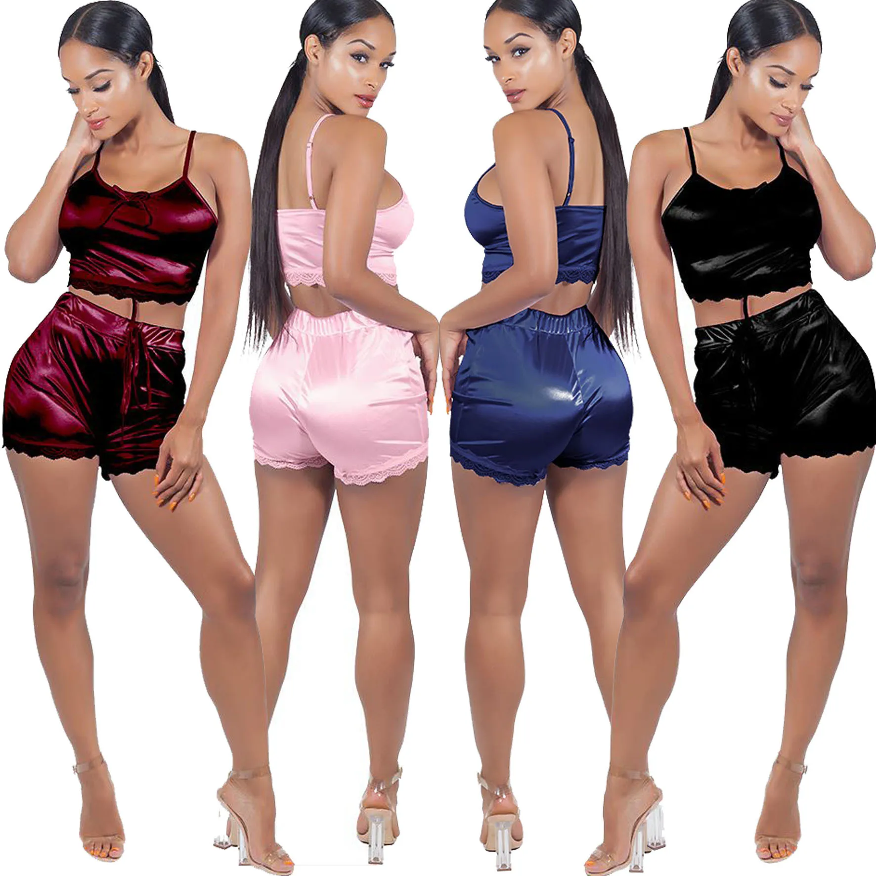 

women's sleepwear sexy shorts pajamas set girls' sleepwear female two piece woman pajamas, Picture shows