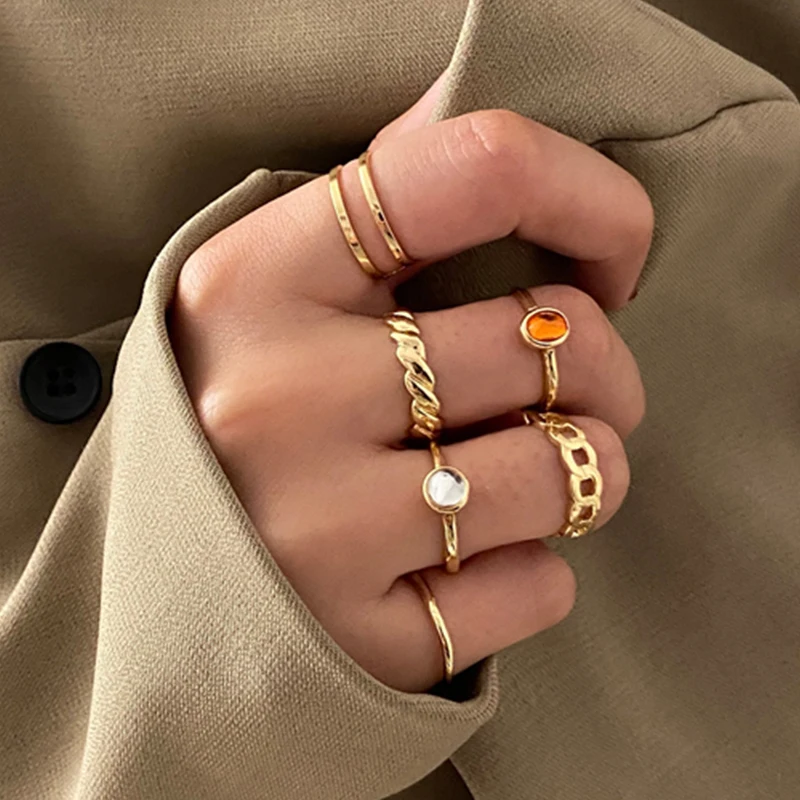 

Vintage Punk Gold Geometric Finger Rings Set Circle Opening Joint Rings Women for Party Jewelry