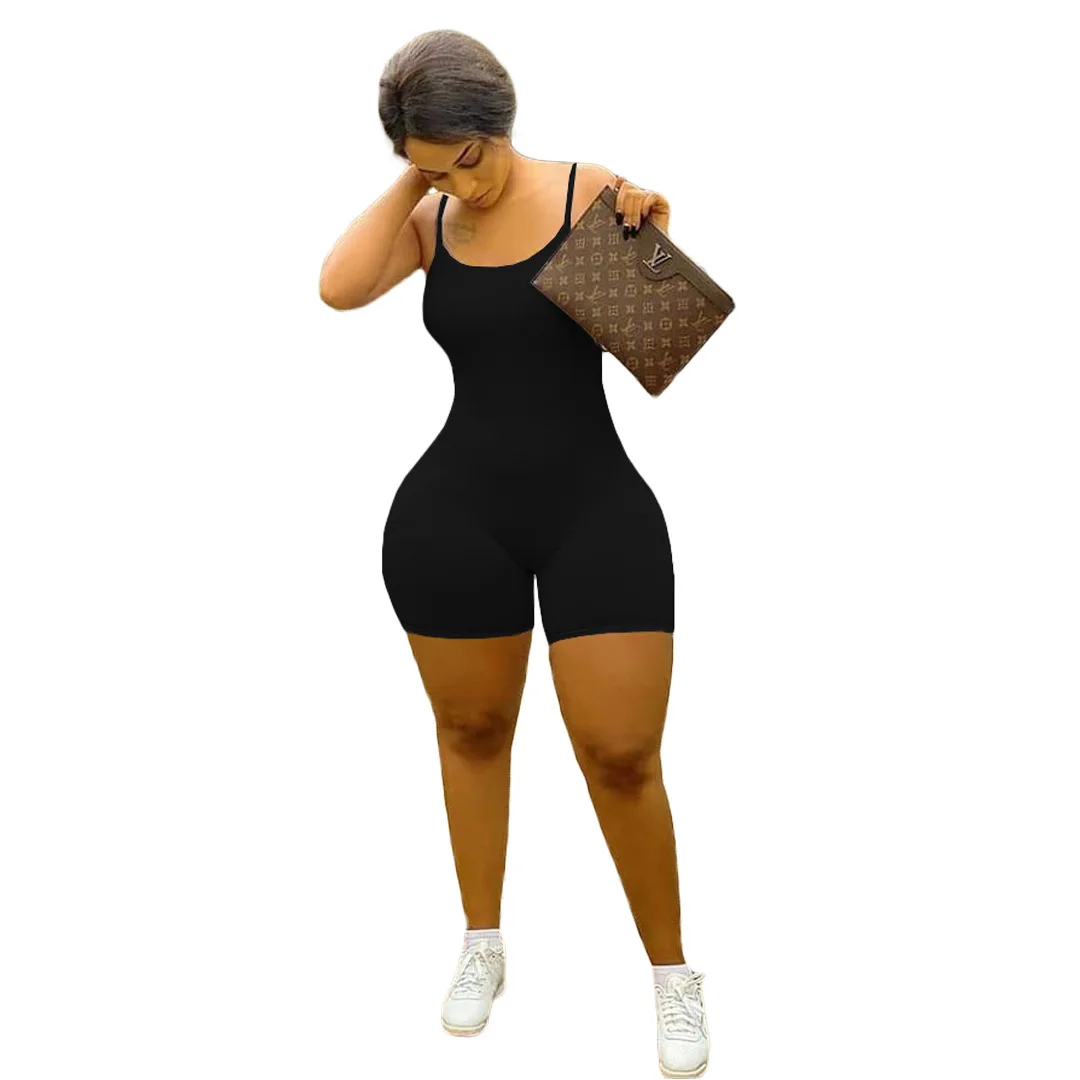 

Solid Rompers Womens Jumpsuit Basic Sleeveless Casual Sportswear Streetwear Female Elastic Short Jumpsuits Women C13675