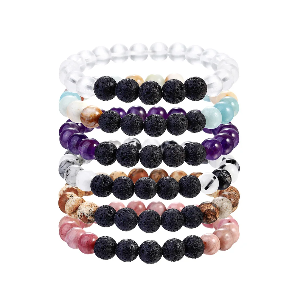 

Hot Selling Mix Color Stock Sale Agate Stone Amethyst Handmade Stretch Stone Bracelet For Women And Men, As picture