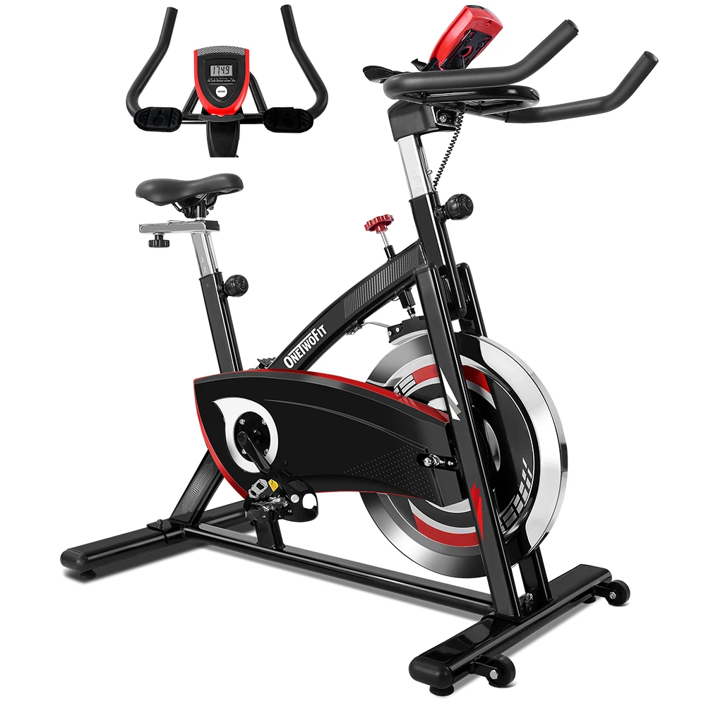 

OneTwoFit Drop Shipping 20KG Flywheel Bicicletas Estaticas Baratas Spin Cycle Stationary Fitness Gym Exercise Spinning Bike, Black & red