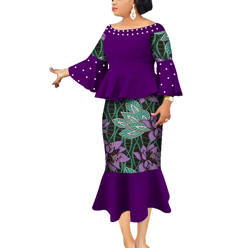 

2019 New Bazin Riche Wax Print Skirt Custom Clothing African Dashiki Fabric Plus Size Skirt Sets Women WY4379