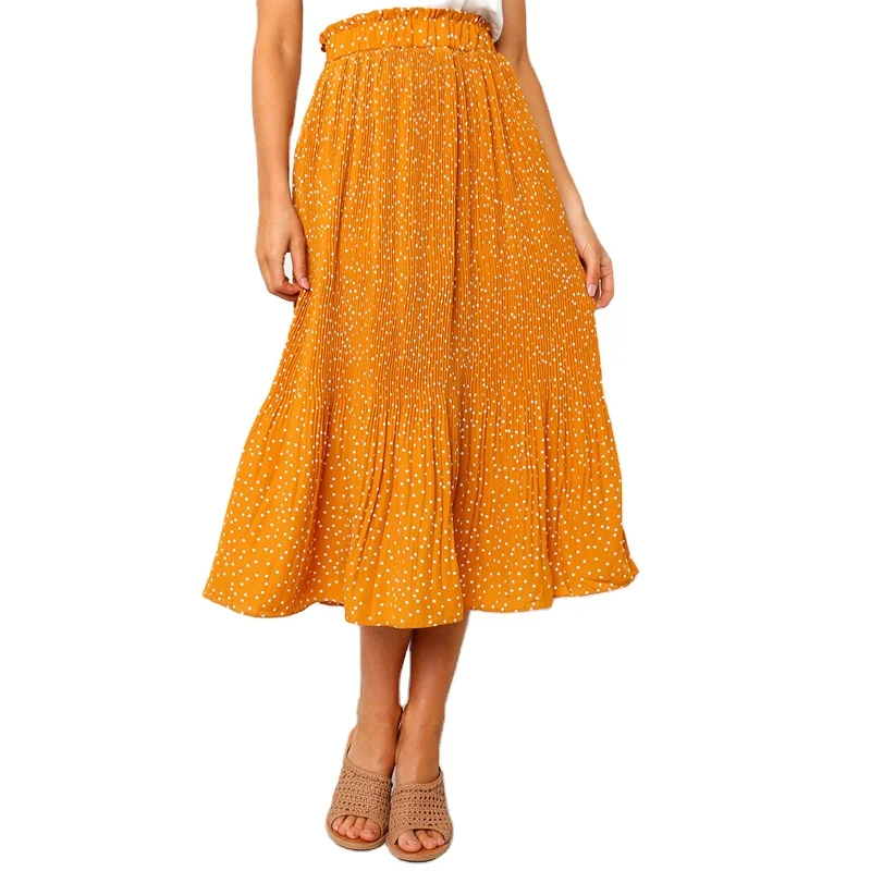 

Midi Casual Polka Dot Chiffon Long Women Pleated Skirt, Shown