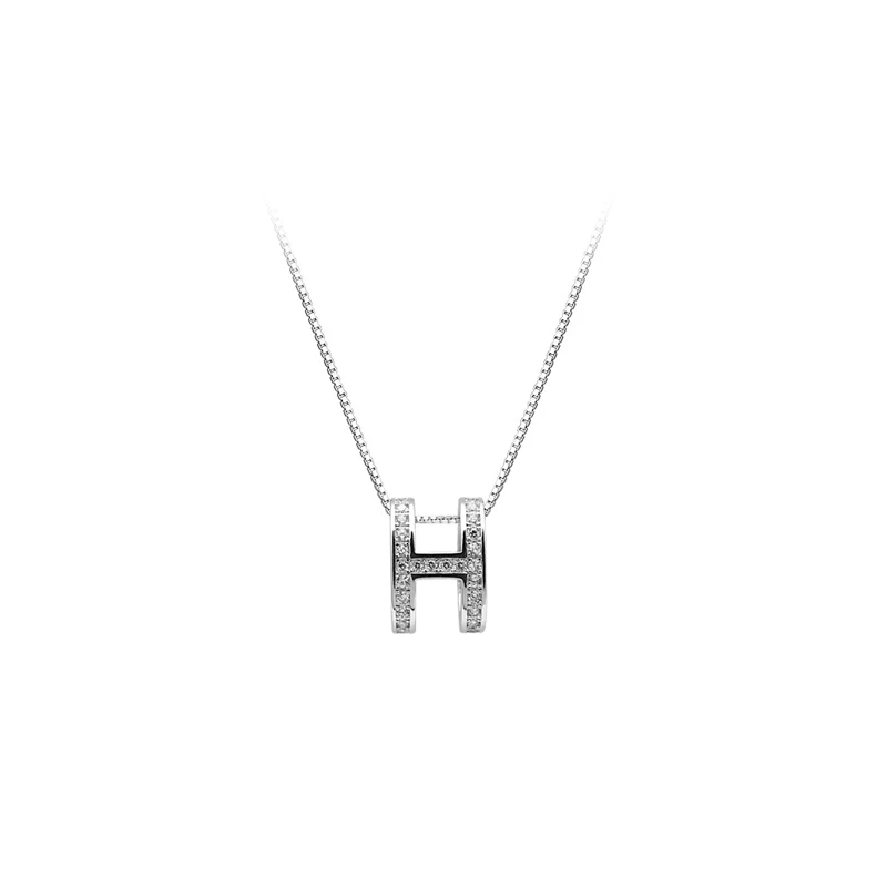 

Customize Delicate Letter Pendant Necklace 925 Sterling Silver Pave Zircon H Letter Charm Necklace Jewelry