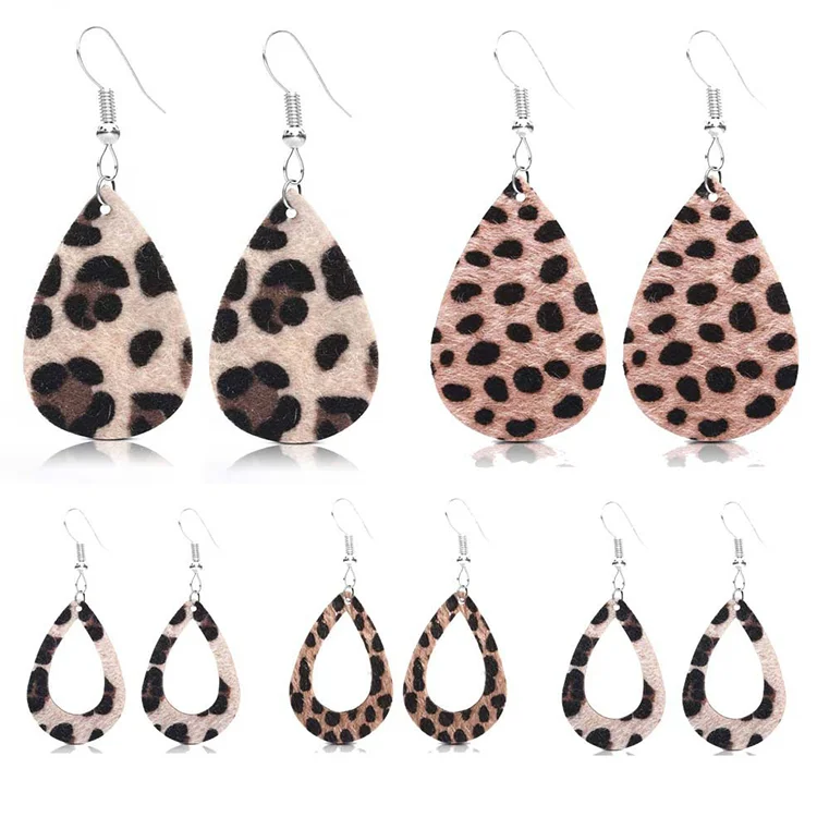 

Handmade Cheetah Animal Print Leopard Hollow Hoop Teardrop Leather Earrings