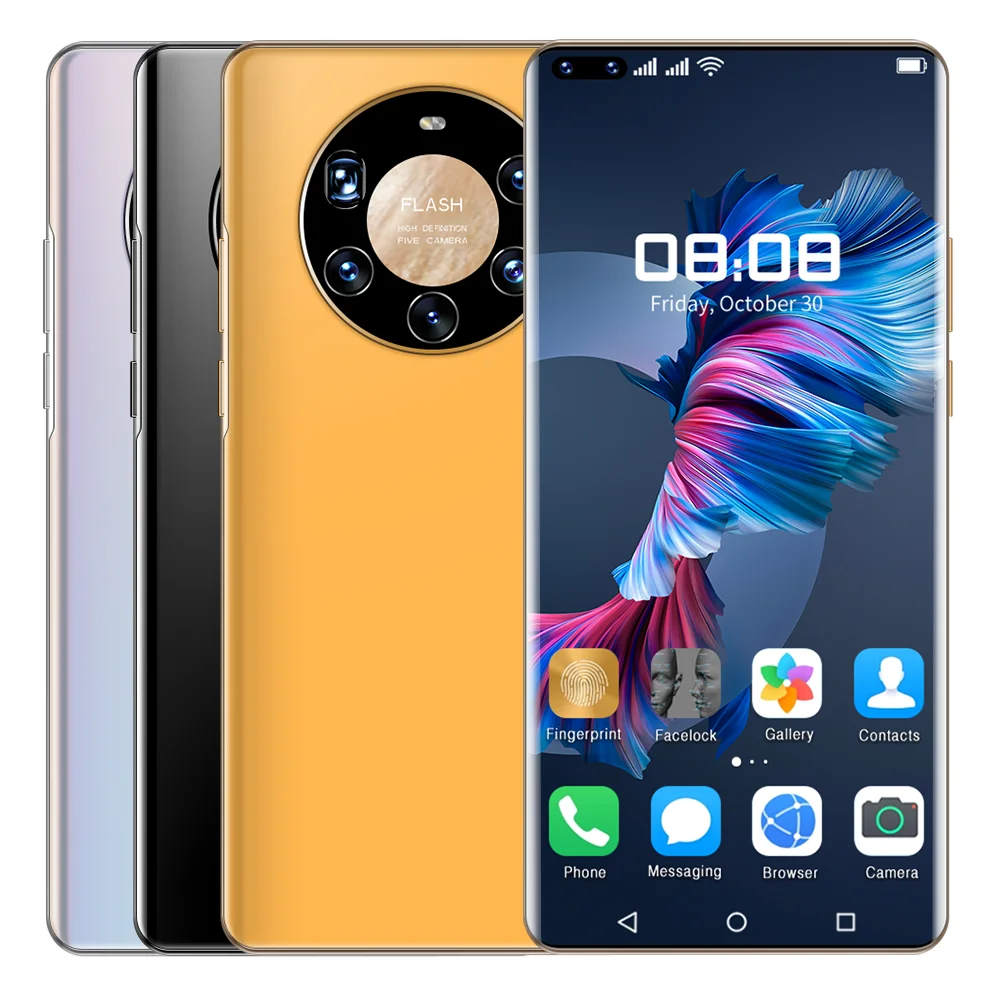 

Mate40 pro+ 7.3inch Digging screen smartphone HD 25MP+50MP Dual sim card cell phones 12GB+512GB 6000mah unlocked mobile phones, Black yellow white